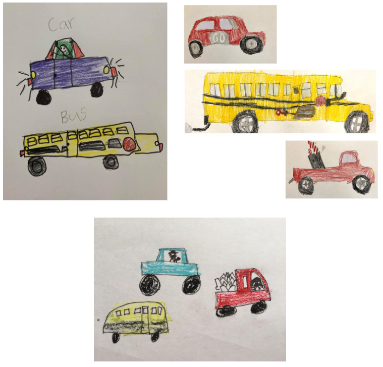 Sample drawings of cars, trucks, and buses