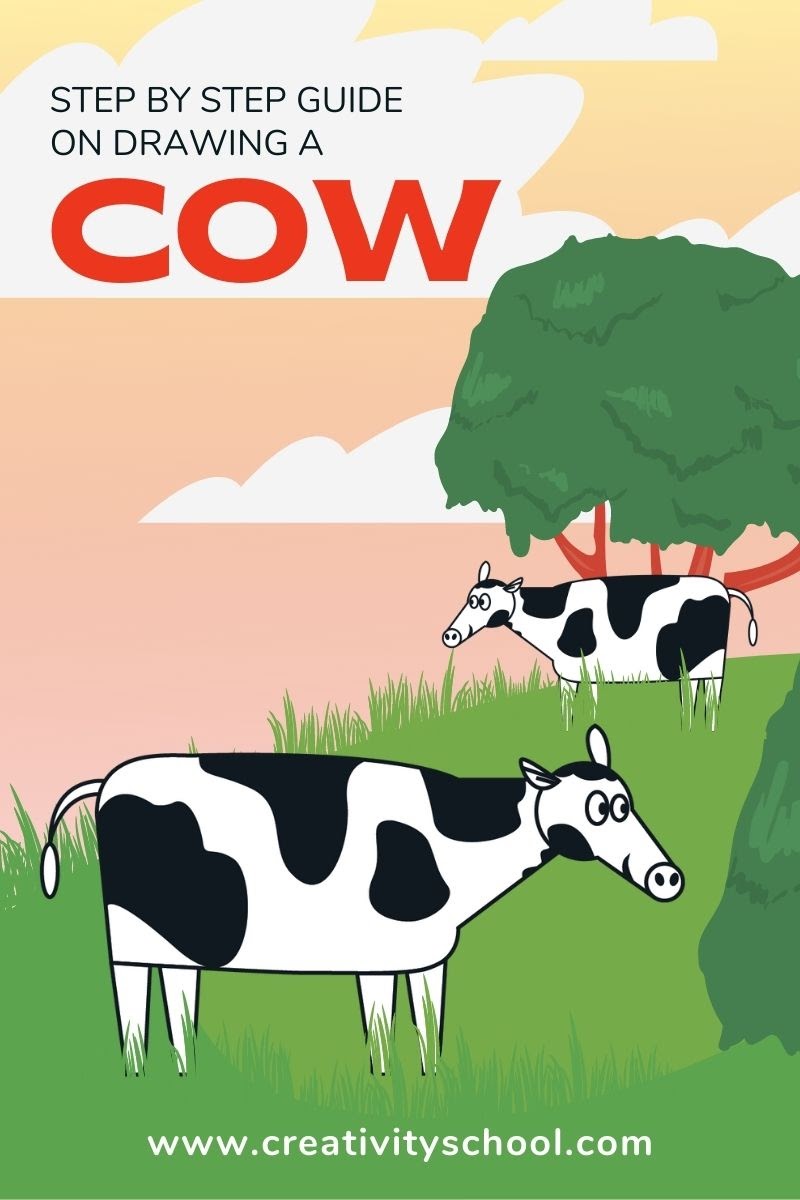 Step-by-step guide poster on how to draw a cow.