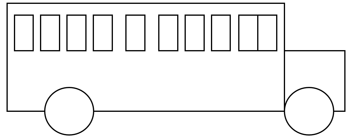 The basic form of the bus with the body, head, wheels and windows.