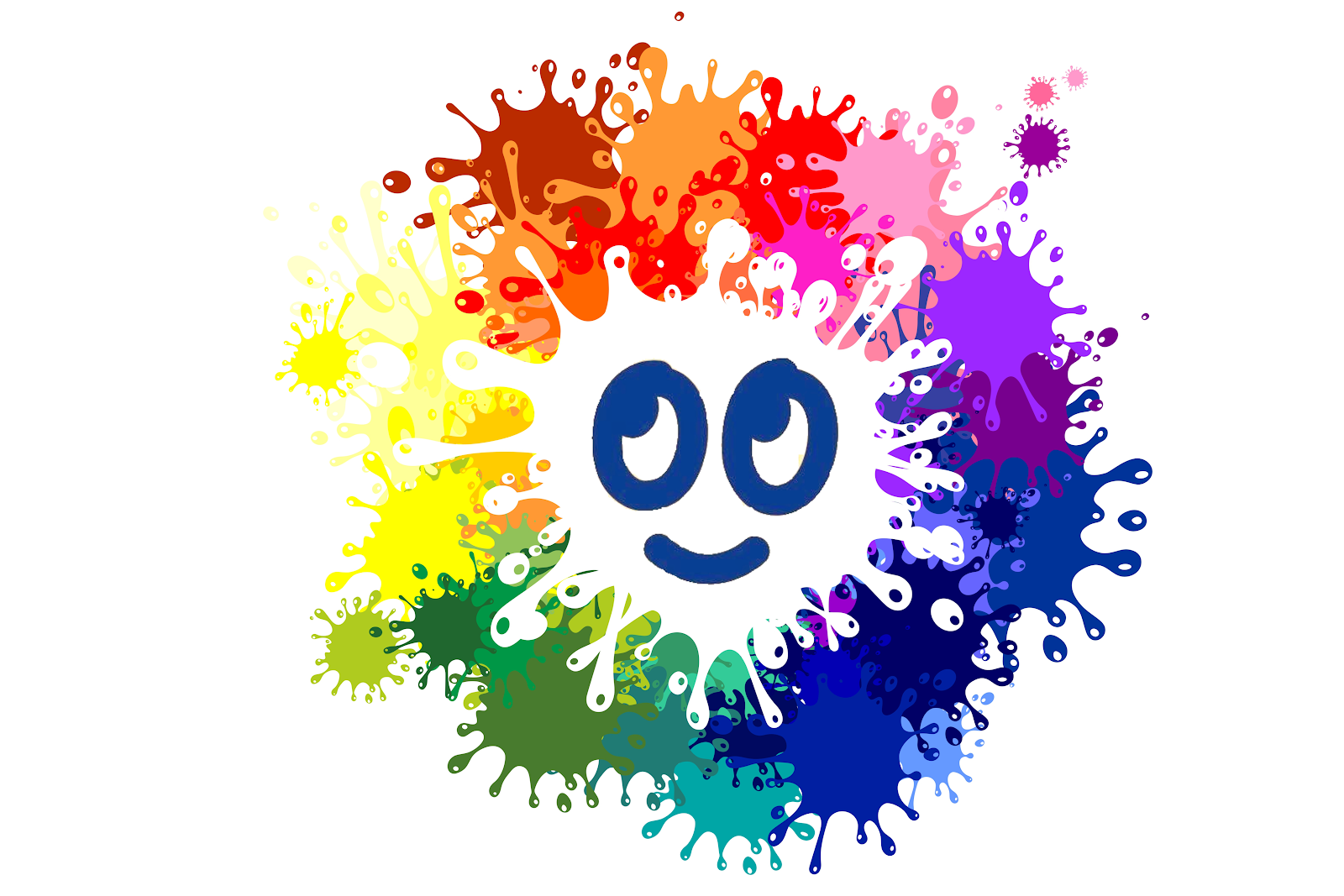 Color wheel splatter with Creativity School logo in the middle.