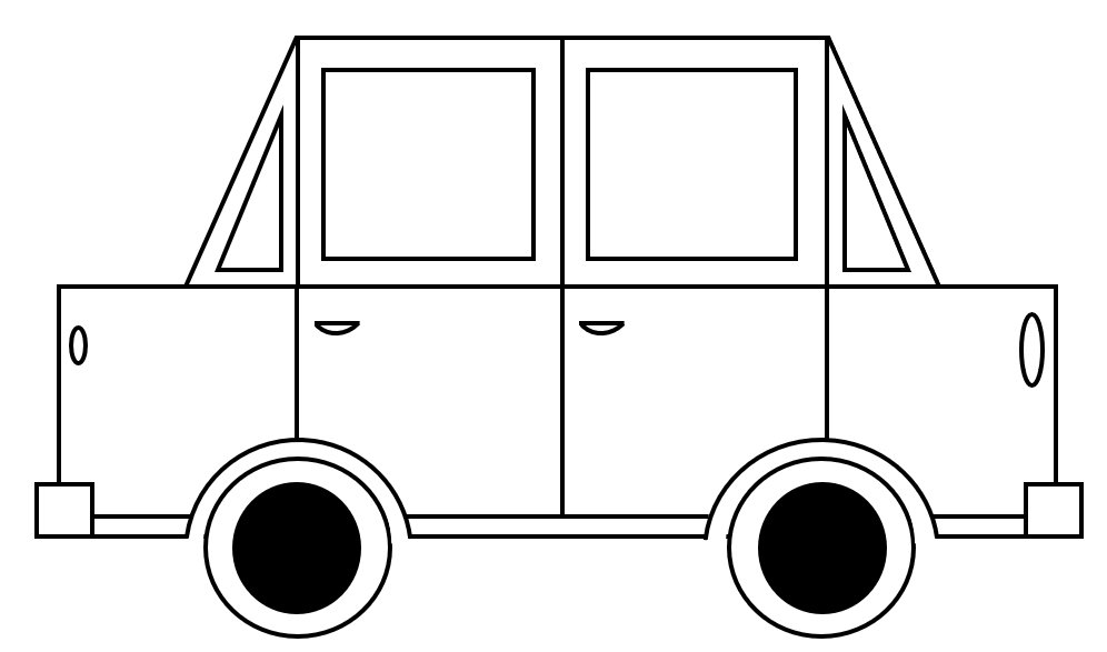 The detailed form of the car with windows, lights, door handle, and bumper.