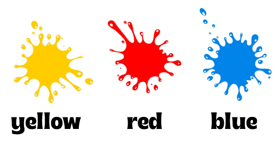 Paint splash of the three primary colors: yellow, red, and blue.