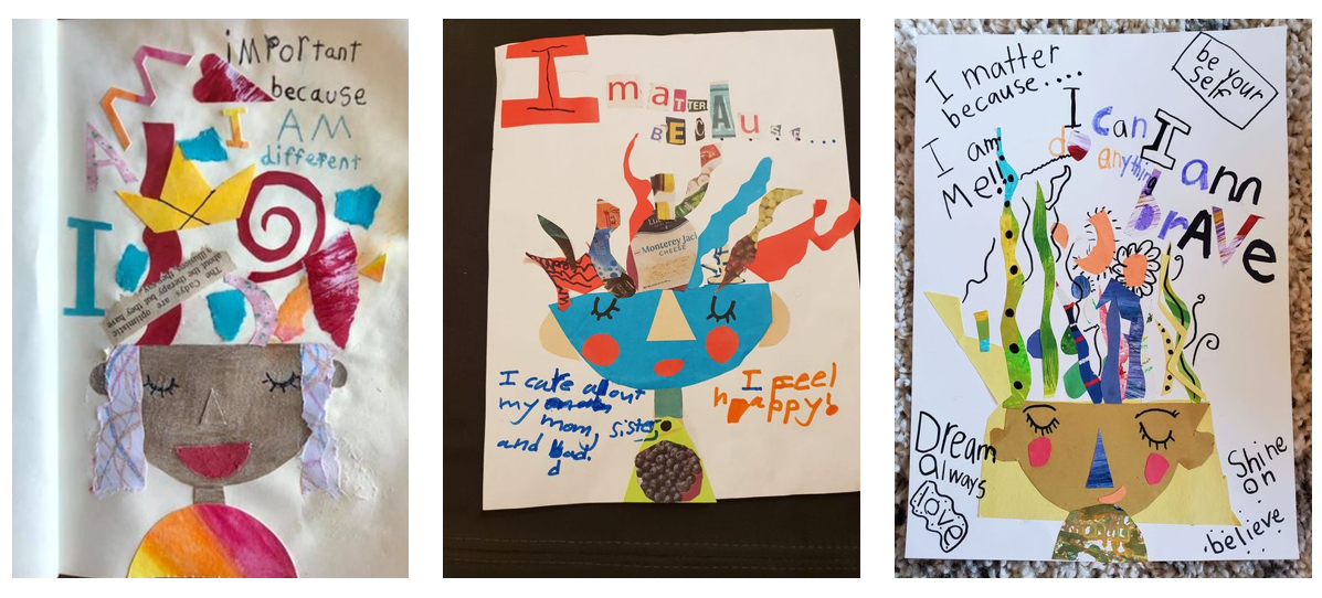 Three celebrate "you" collages made by young students from Creativity School