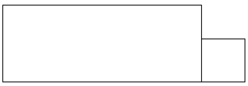 A picture of a long rectangle with a small square in front.