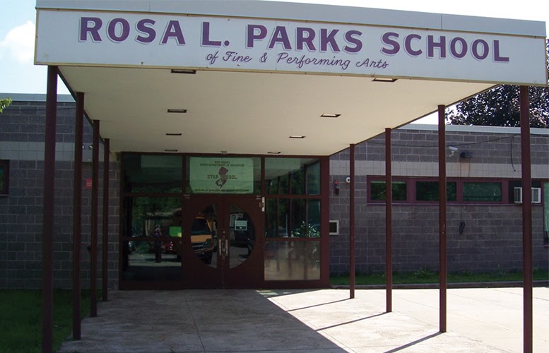 Front view of the Rosa L. Parks School of Fine & Performing Arts.