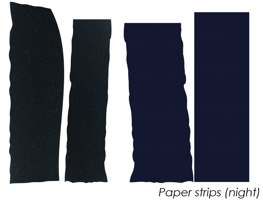 black and dark blue paper strips