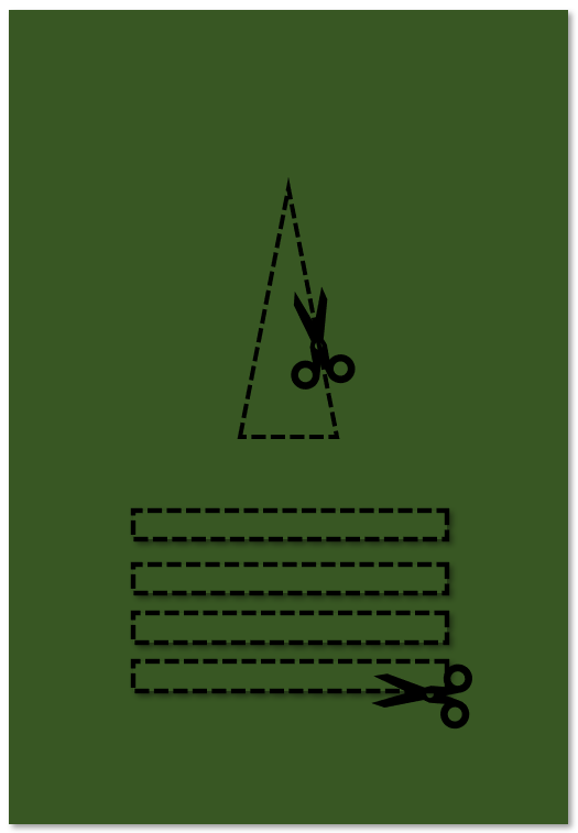 triangle and four narrow rectangle outlines on a green rectangle with the scissors icon