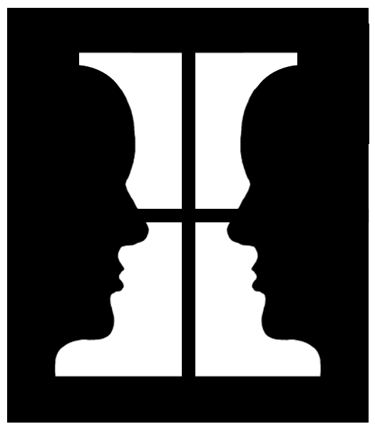 Silhouette of two people by the window