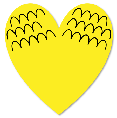yellow heart shape with inverted 'U' patterns