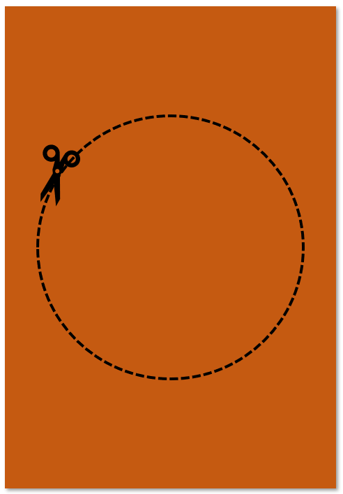 circle outline on an orange rectangle with scissors icon