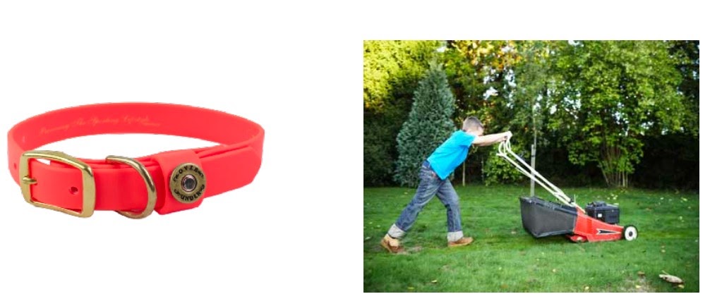A belt on the left and a lawn mower on the right