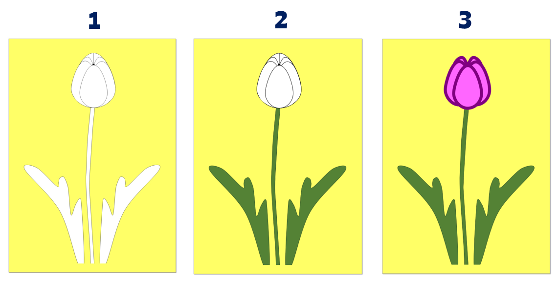 Numbered instruction on how to paint a tulip flower