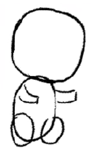 outline of bunny's body with a circle, ovals, and curved rectangle.