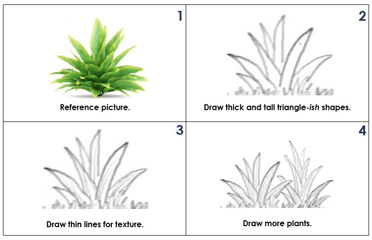Numbered instructions on how to draw big plants