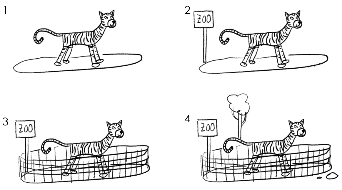 numbered instructions on how to draw a mini zoo