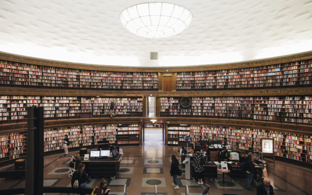 Scandinavian library with tons of books