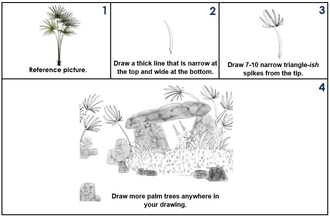 numbered instructions on how to draw a palm tree