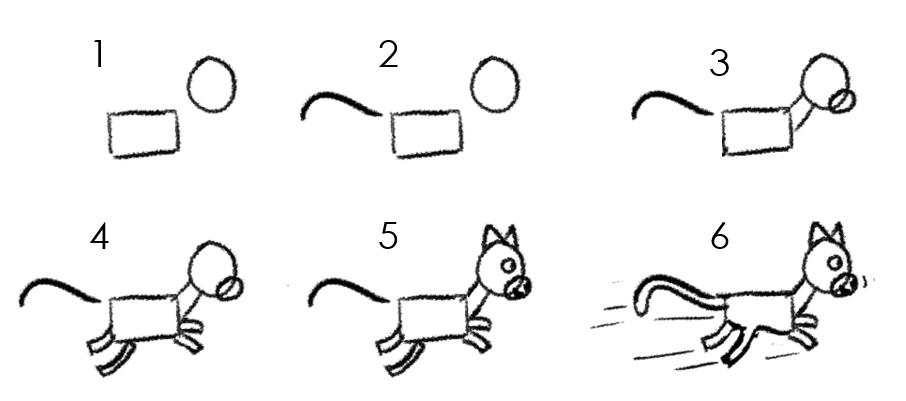 numbered instructions on how to draw a running cat