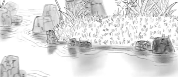 Drawing showing reflection in water