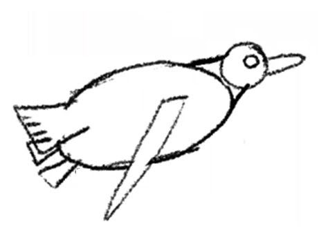 Drawing of a swimming penguin with lines connecting the head to the body