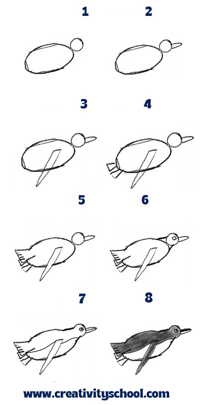 how to draw a penguin step by step for kids