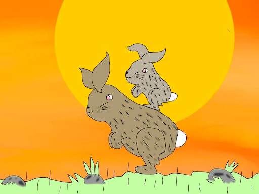 bunnies drawing on a sunny jungle