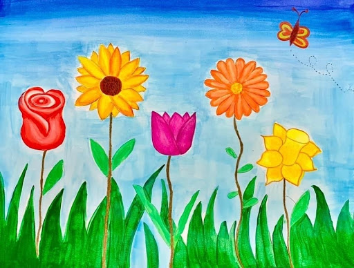 flower garden and a butterfly painting