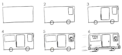 numbered instructions on how to draw a van