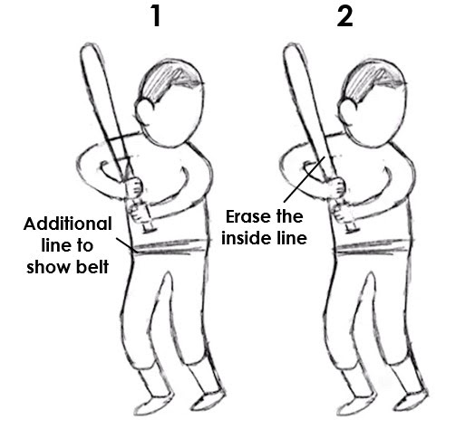 Numbered steps on how to draw the baseball bat