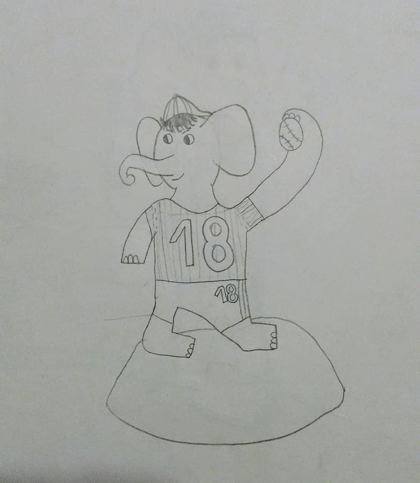 elephant wearing a baseball uniform