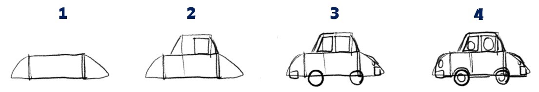 Image of how to draw a car in 4 steps