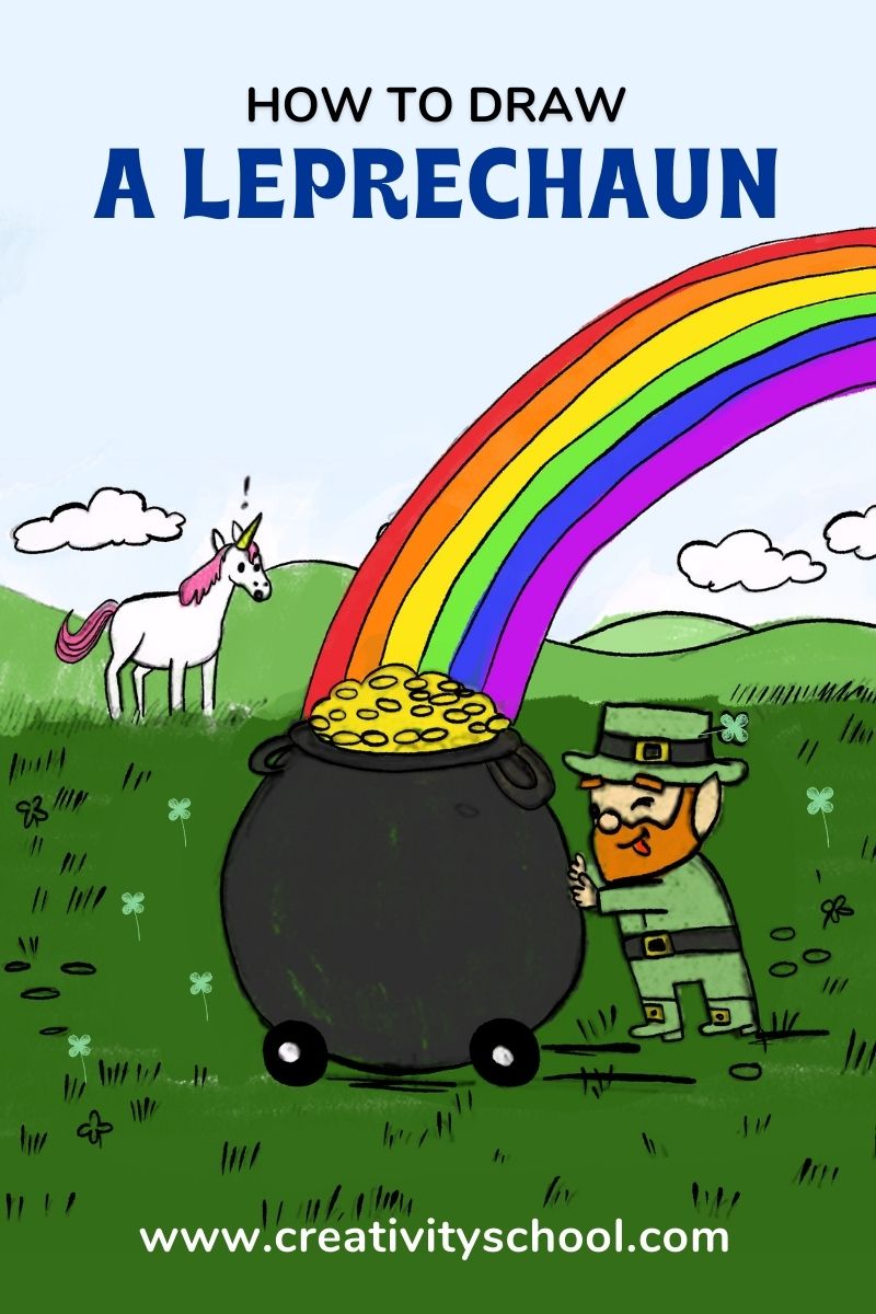 Blog cover image of a leprechaun pushing a pot of gold at the end of the rainbow with a unicorn nearby