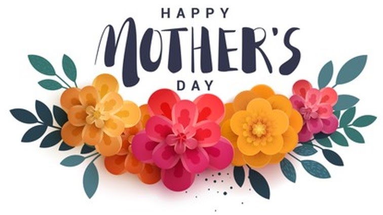 Graphic image of Happy Mother's Day phrase designed with array of colorful flowers.