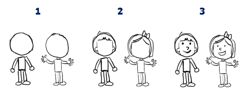 Image of how to draw a happy boy and girl