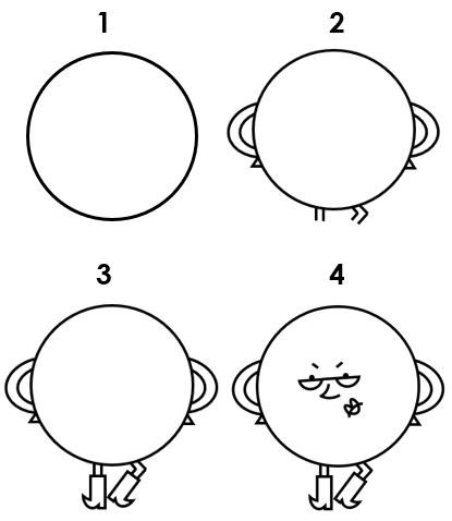 Numbered picture instructions on how to draw an orange cartoon character