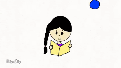 GIF of a girl reading a book and was hit by a ball.